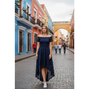 Women's Unbranded Navy Blue Lace High Low Dress S